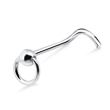 Ball Ring Shaped Silver Curved Nose Stud NSKB-45